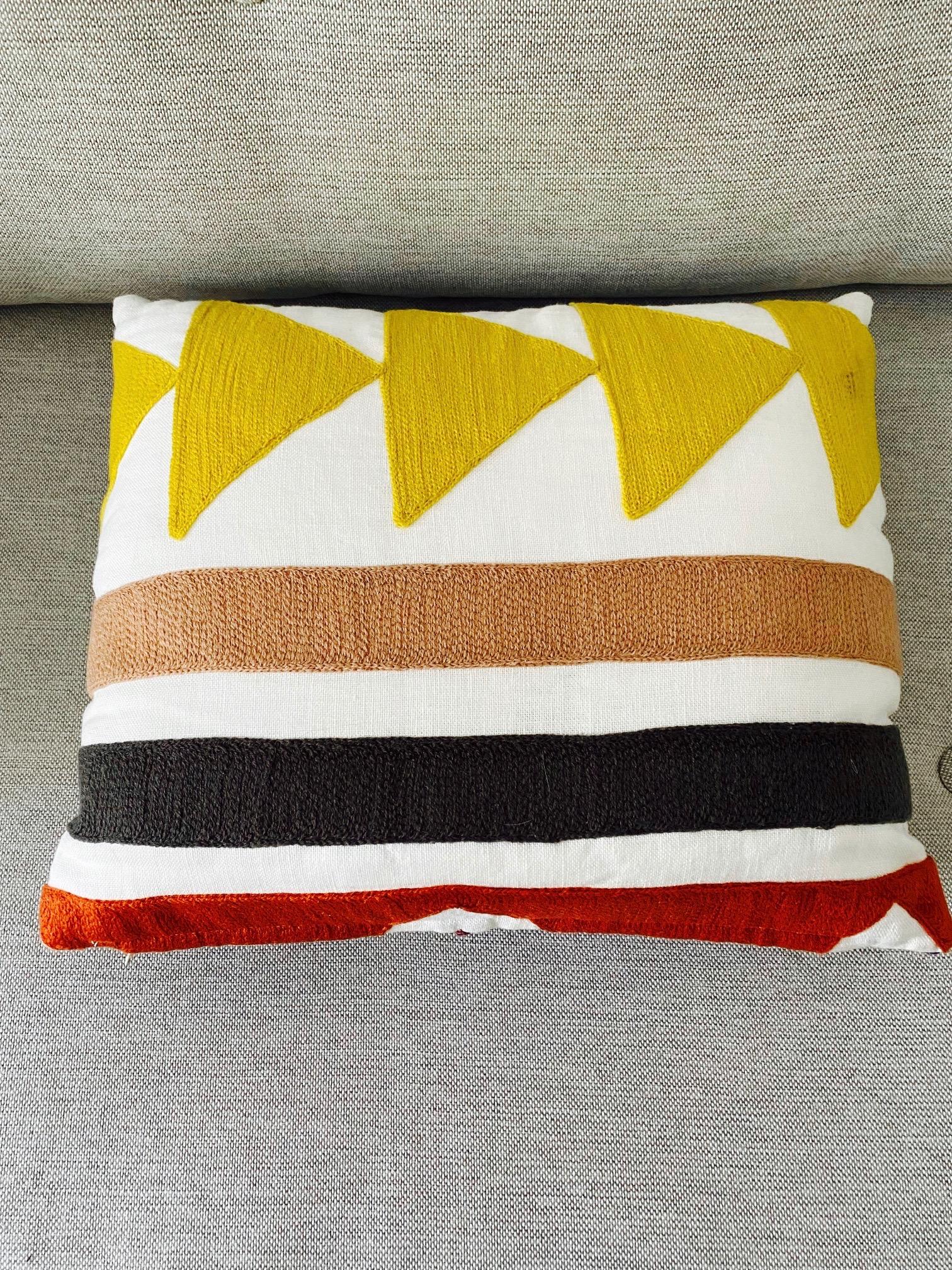 Handmade one-of-a-kind throw pillow upholstered in Pierre Frey's 