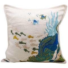 Embroidered Linen Sea Life Pillow Case