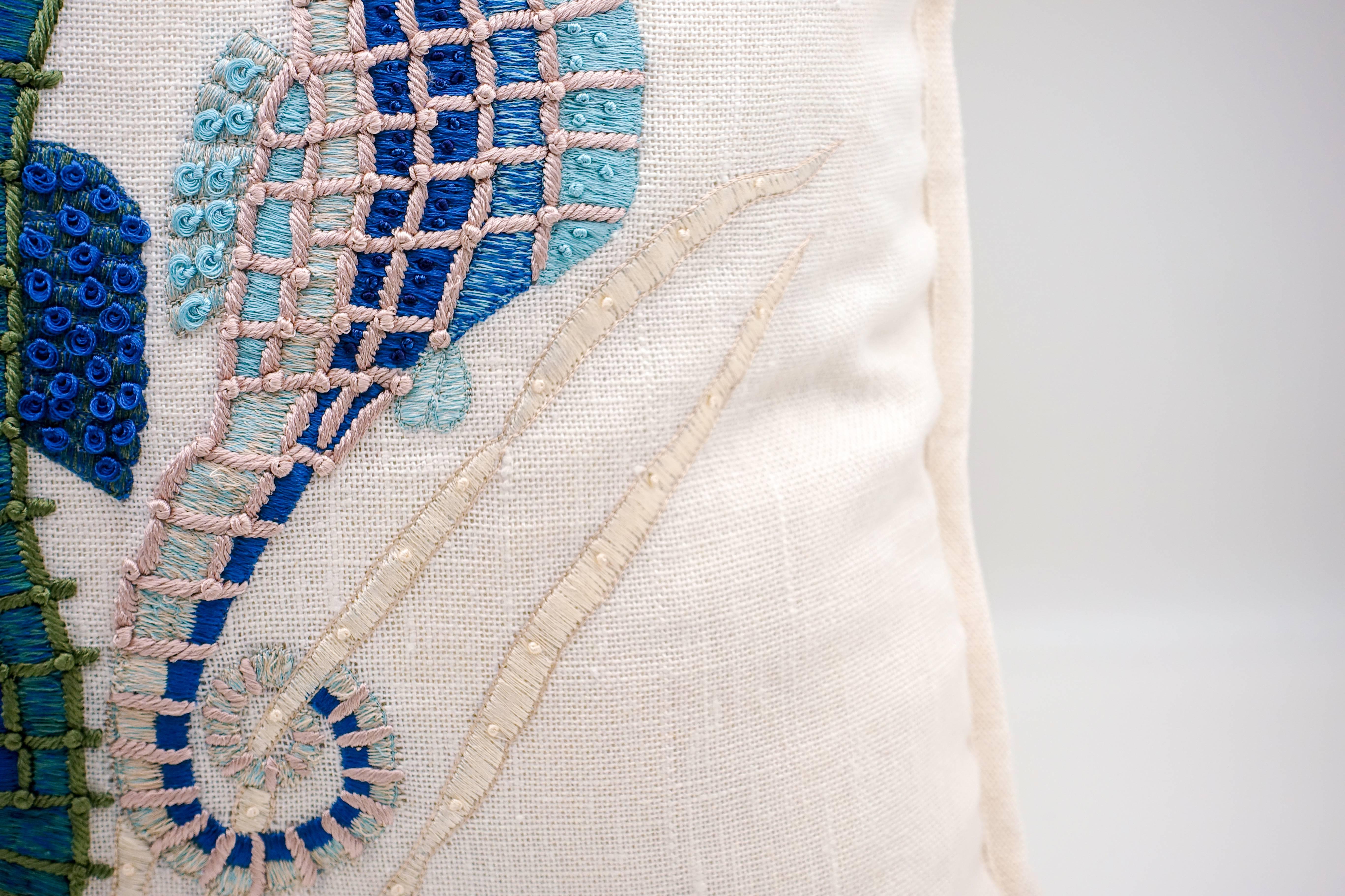 Other Embroidered Linen Seahorse Pillow Case