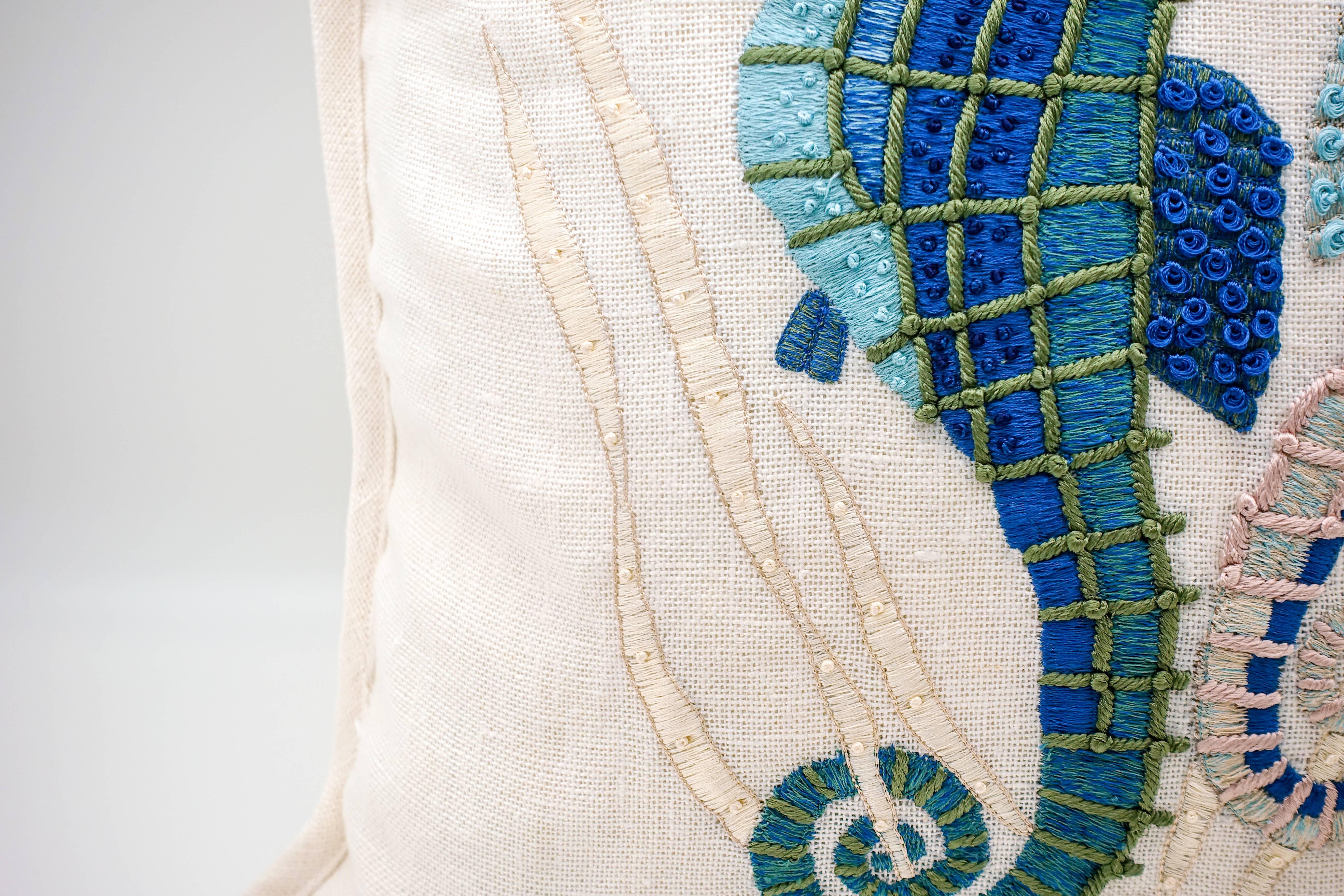 Indian Embroidered Linen Seahorse Pillow Case