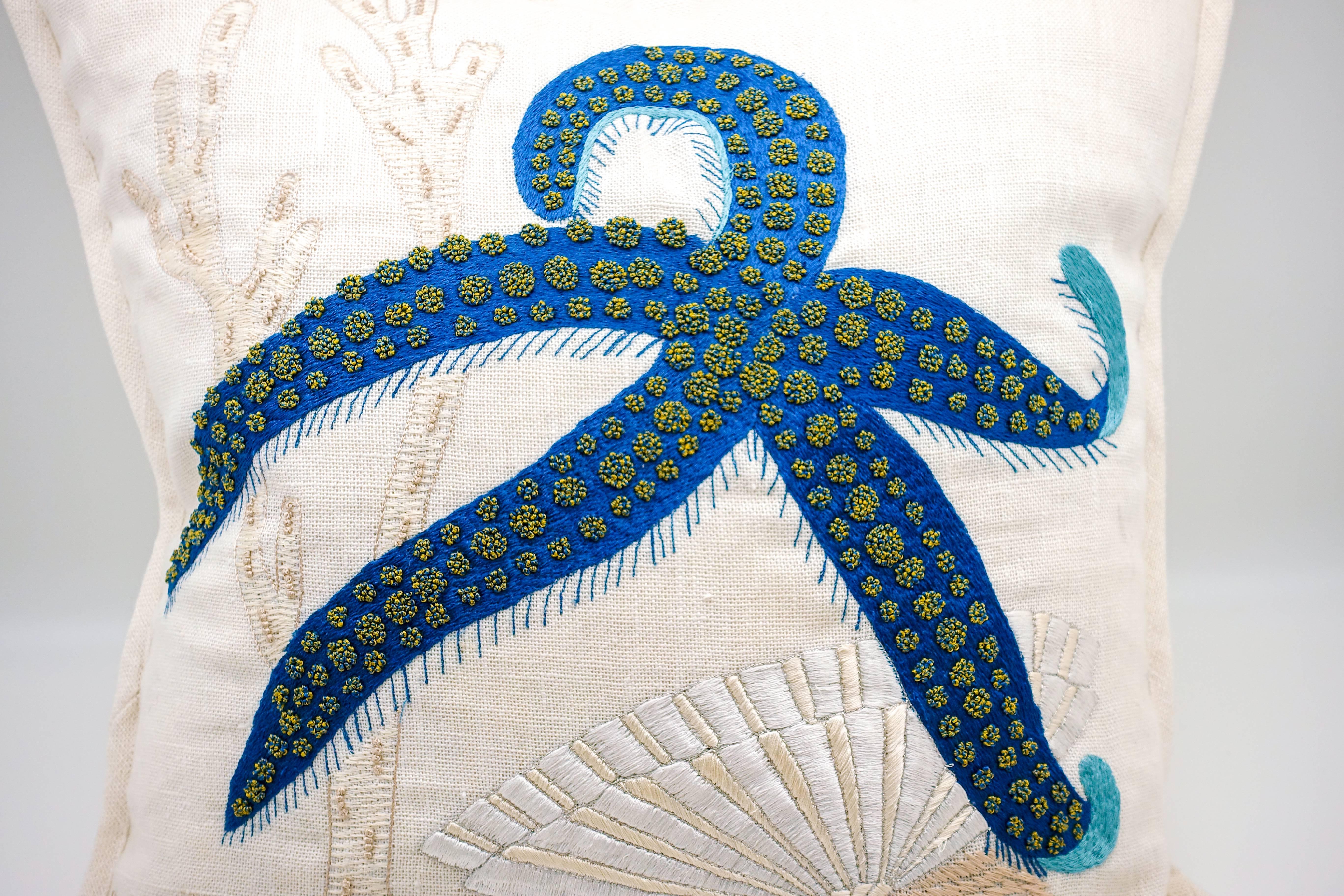 Other Embroidered Linen Starfish Pillow Case
