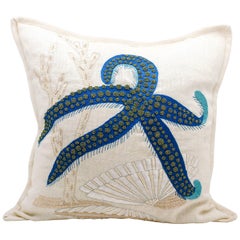 Embroidered Linen Starfish Pillow Case