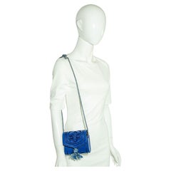 Embroidered Mini Moroccan Berber Blue Leather Bag 1960s