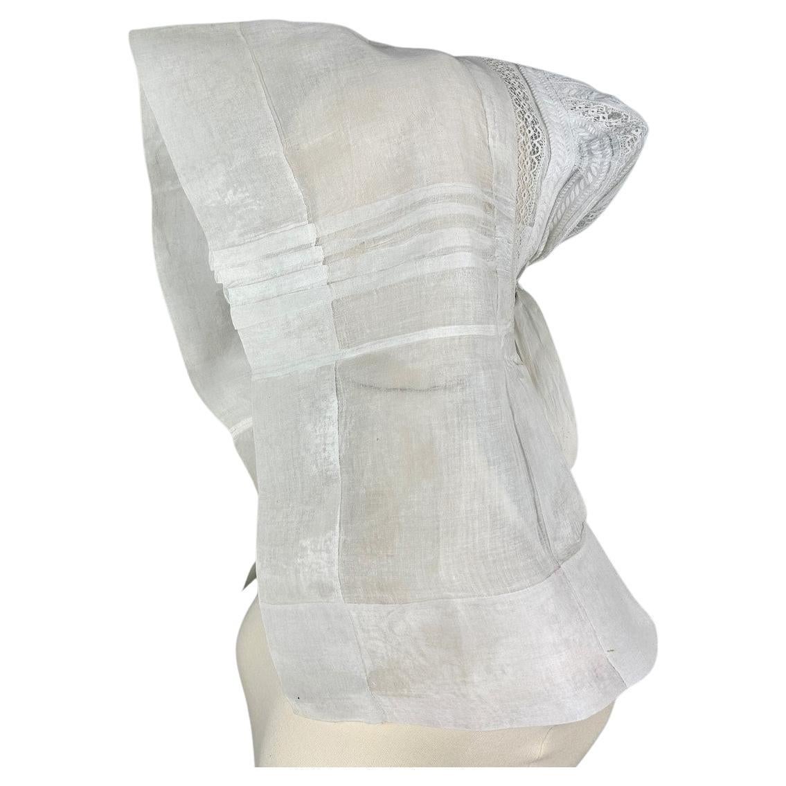 Bonnet en mousseline brodée dit Barbichet du Limousin - France Circa 1850-1880