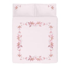 Embroidered Pink Peach Flowers Set of Linens with Duvet Cover