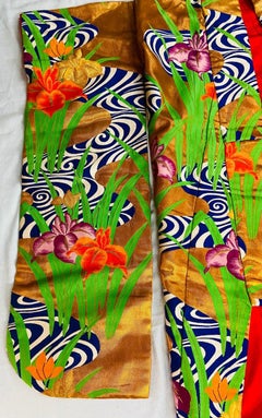 Embroidered Red and Green Japanese Silk Ceremonial Kimono, 1940's