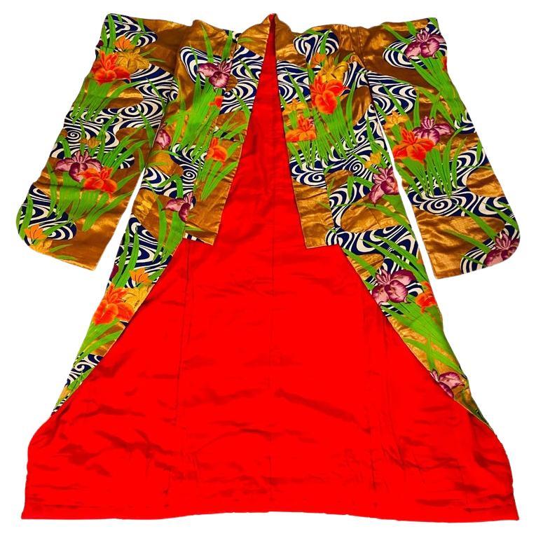 Embroidered Red and Green Japanese Silk Ceremonial Kimono, 1940's For Sale