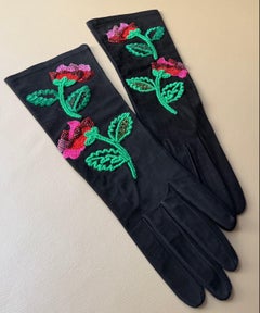 Yves Saint Laurent Vintage Embroidered Rose Evening Gloves, 1980s