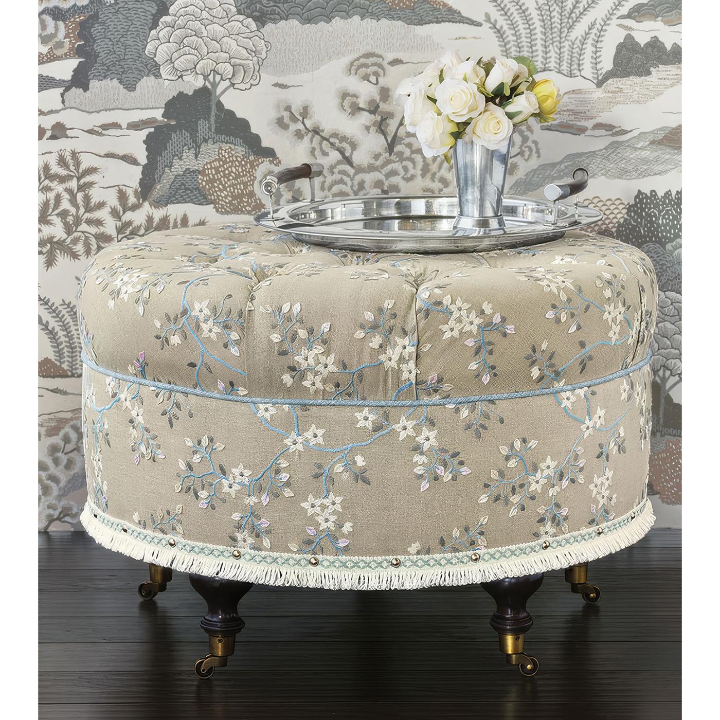 American Classical Embroidered Round Poof For Sale