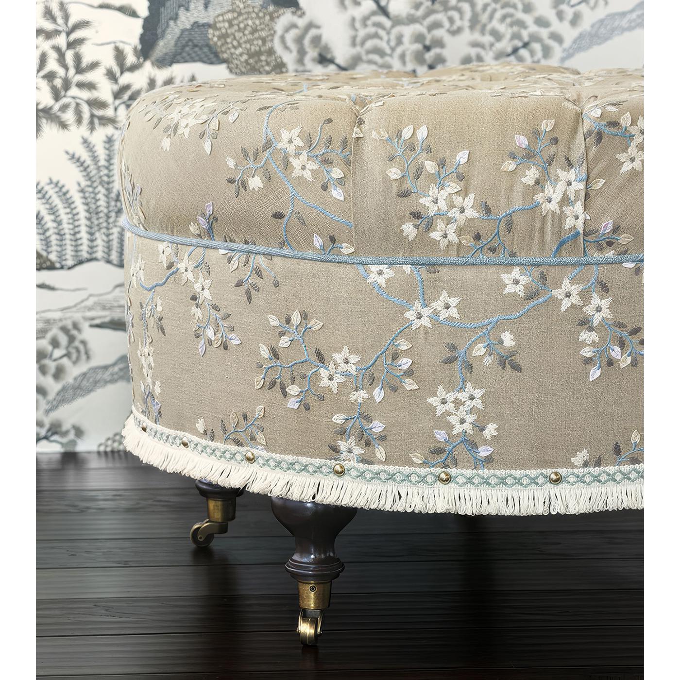 North American Embroidered Round Poof For Sale
