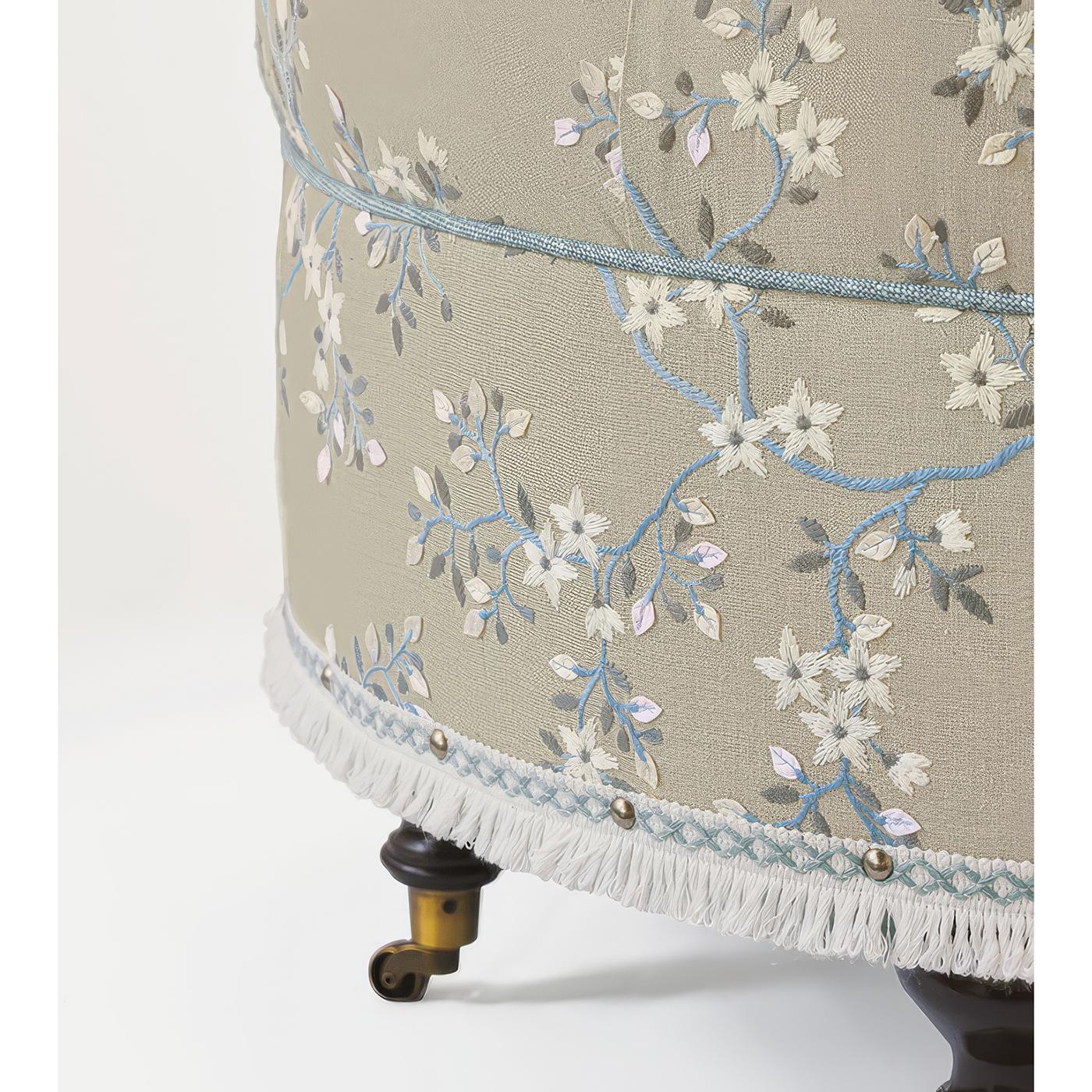 Embroidered Round Poof In New Condition For Sale In Westwood, NJ
