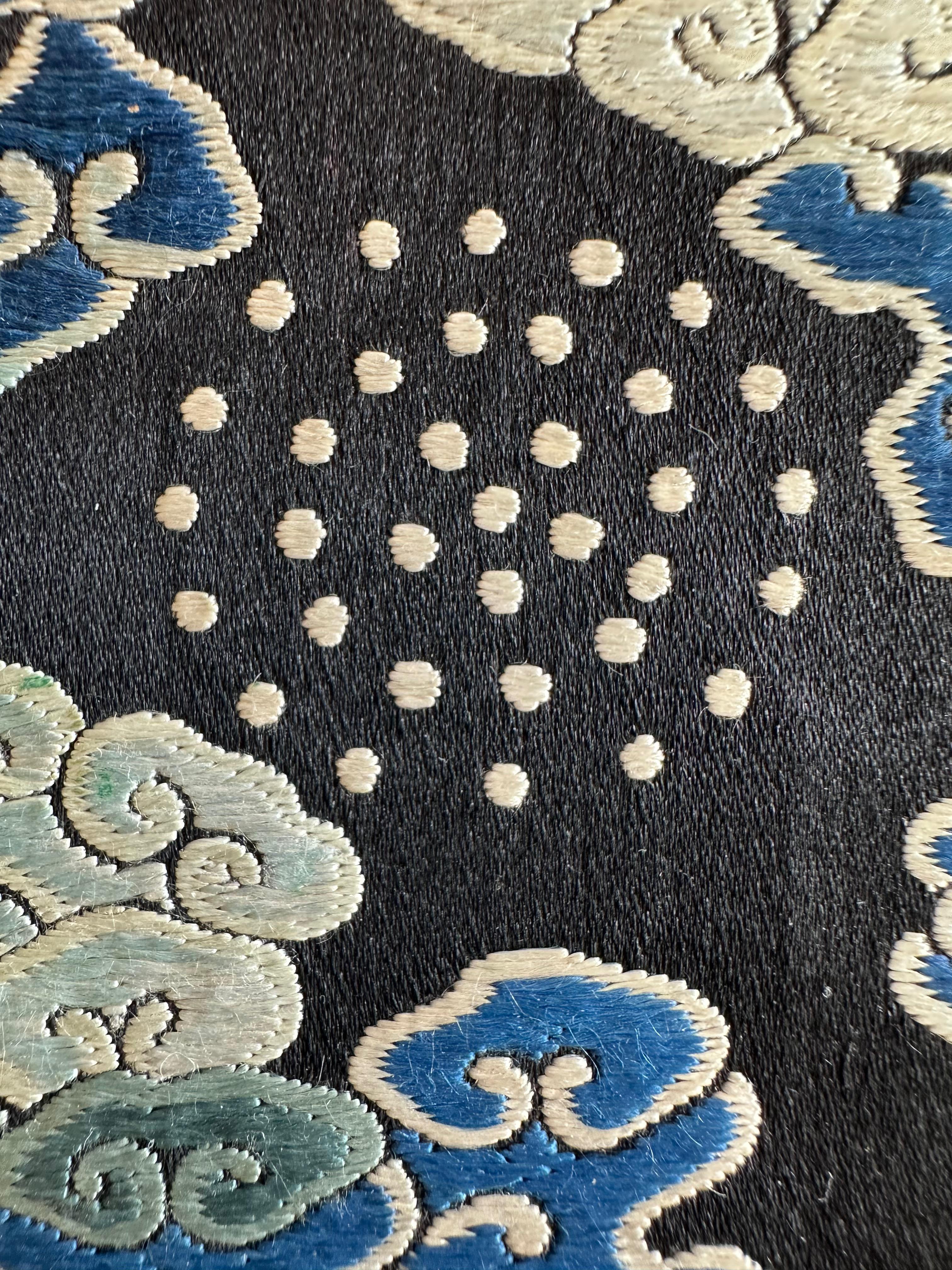 Embroidered roundel with Buddhist symbols, Qing Dynasty In Good Condition For Sale In Atlanta, GA