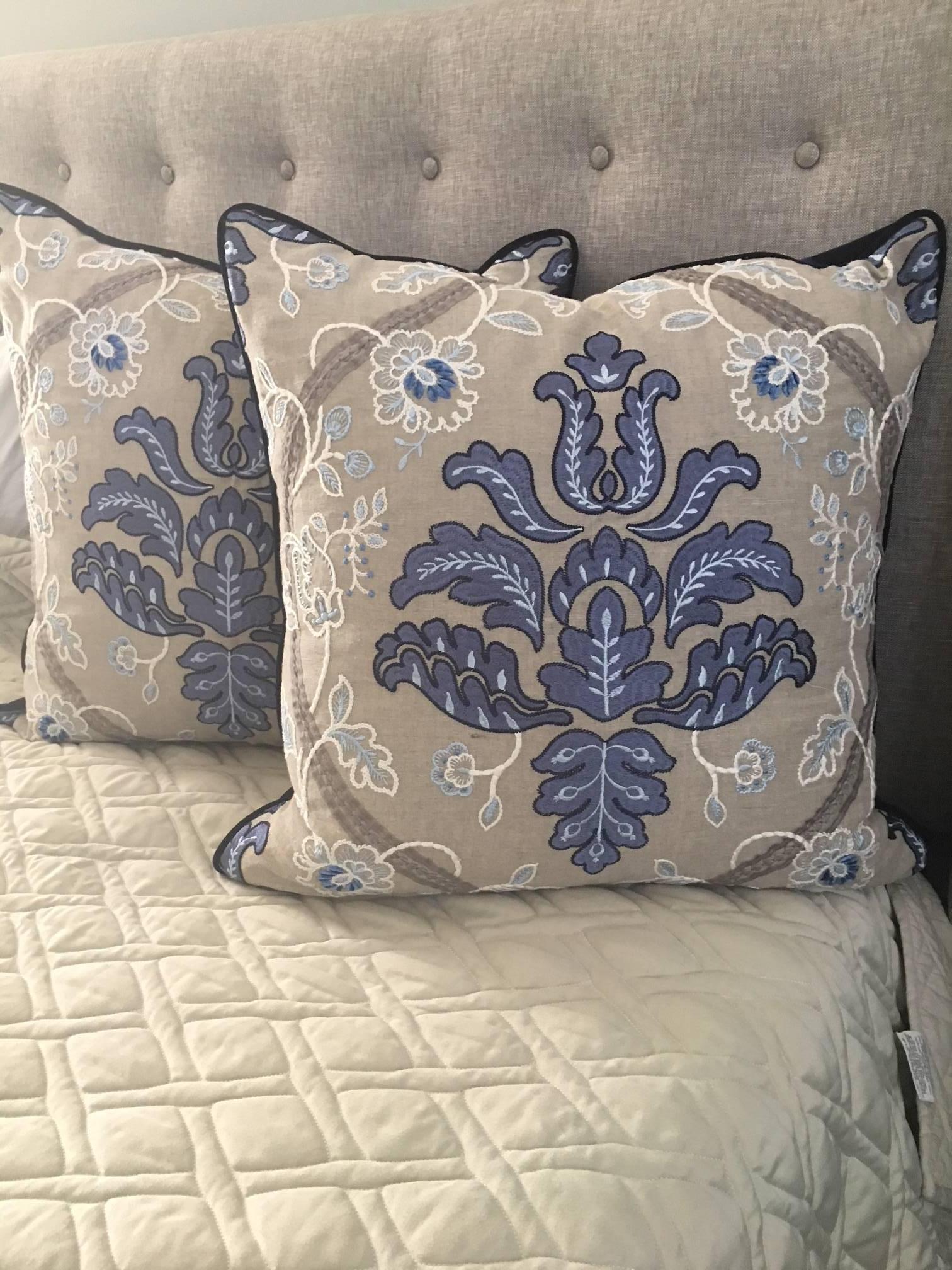 Contemporary Embroidered  Scalamandré Pillows, Pair  For Sale