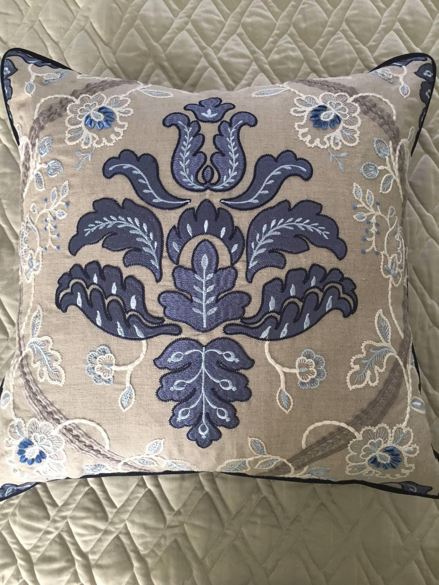 Embroidered  Scalamandré Pillows, Pair  For Sale 2