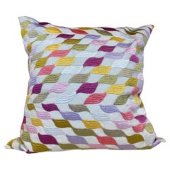 Embroidered Silk Pattern Pillows with Citris Jewel Colors on White Linen