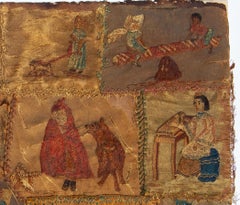 Embroidered Silk Folk Art Depicting Black Child, Red Riding Hood  18th Century