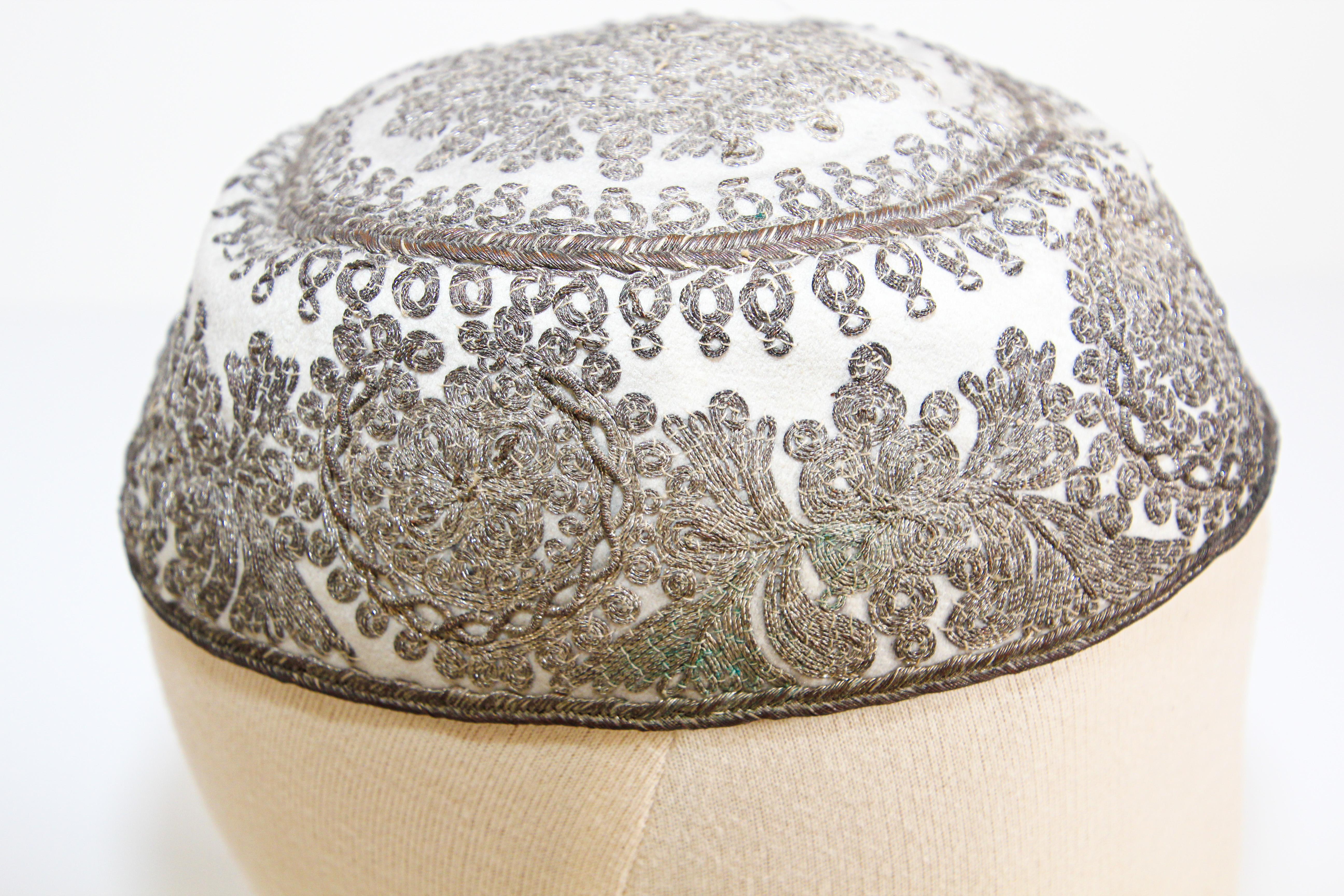 Moorish Embroidered Silver Middle Eastern Antique Hat