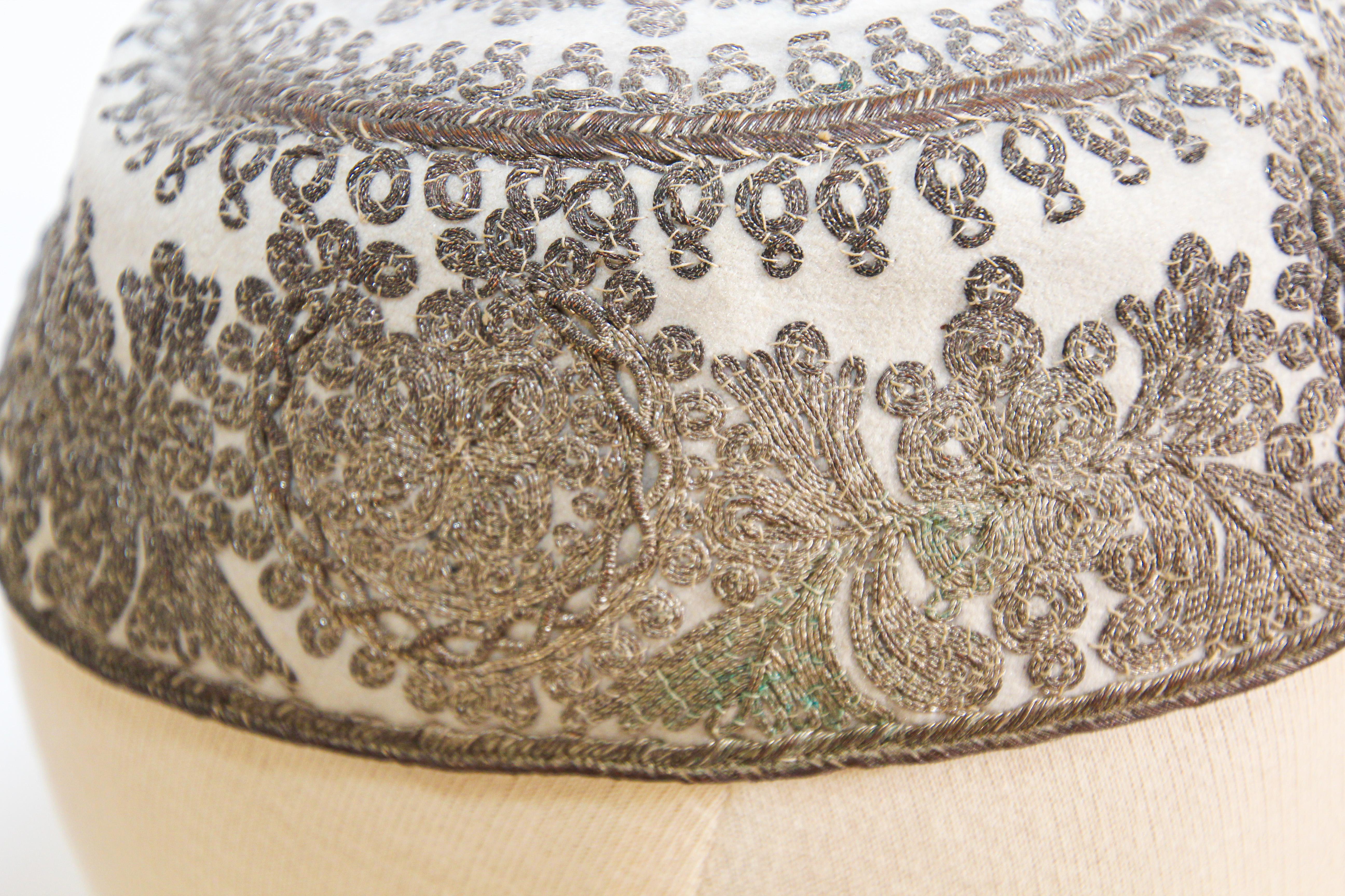 Turkish Embroidered Silver Middle Eastern Antique Hat