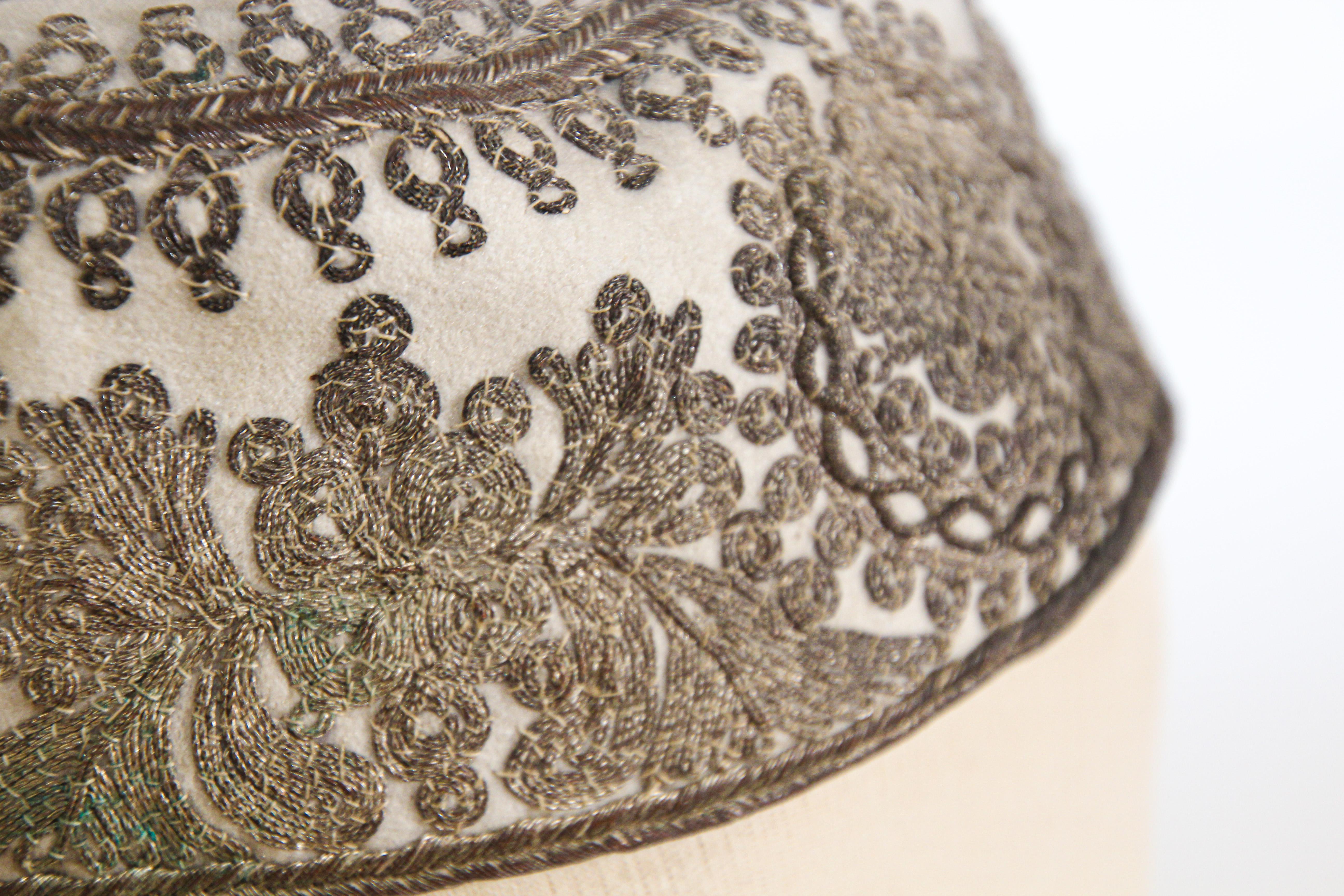 Silk Embroidered Silver Middle Eastern Antique Hat