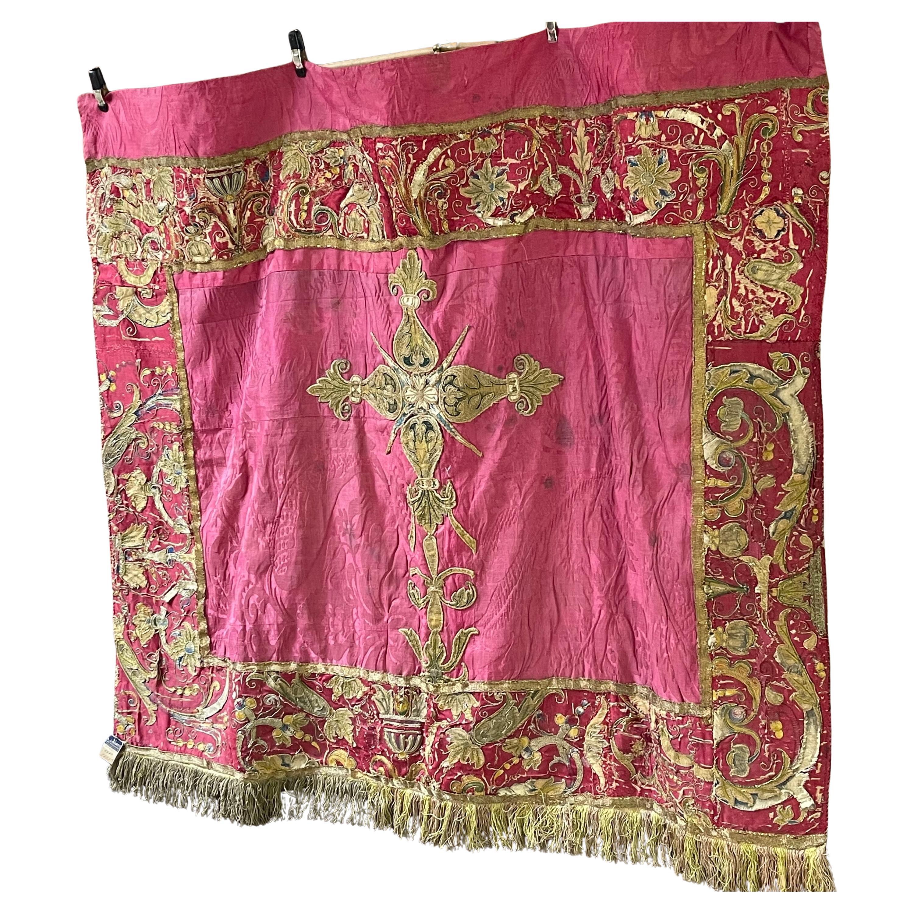 Embroidered Spanish Silk Altar Frontal Circa 1700