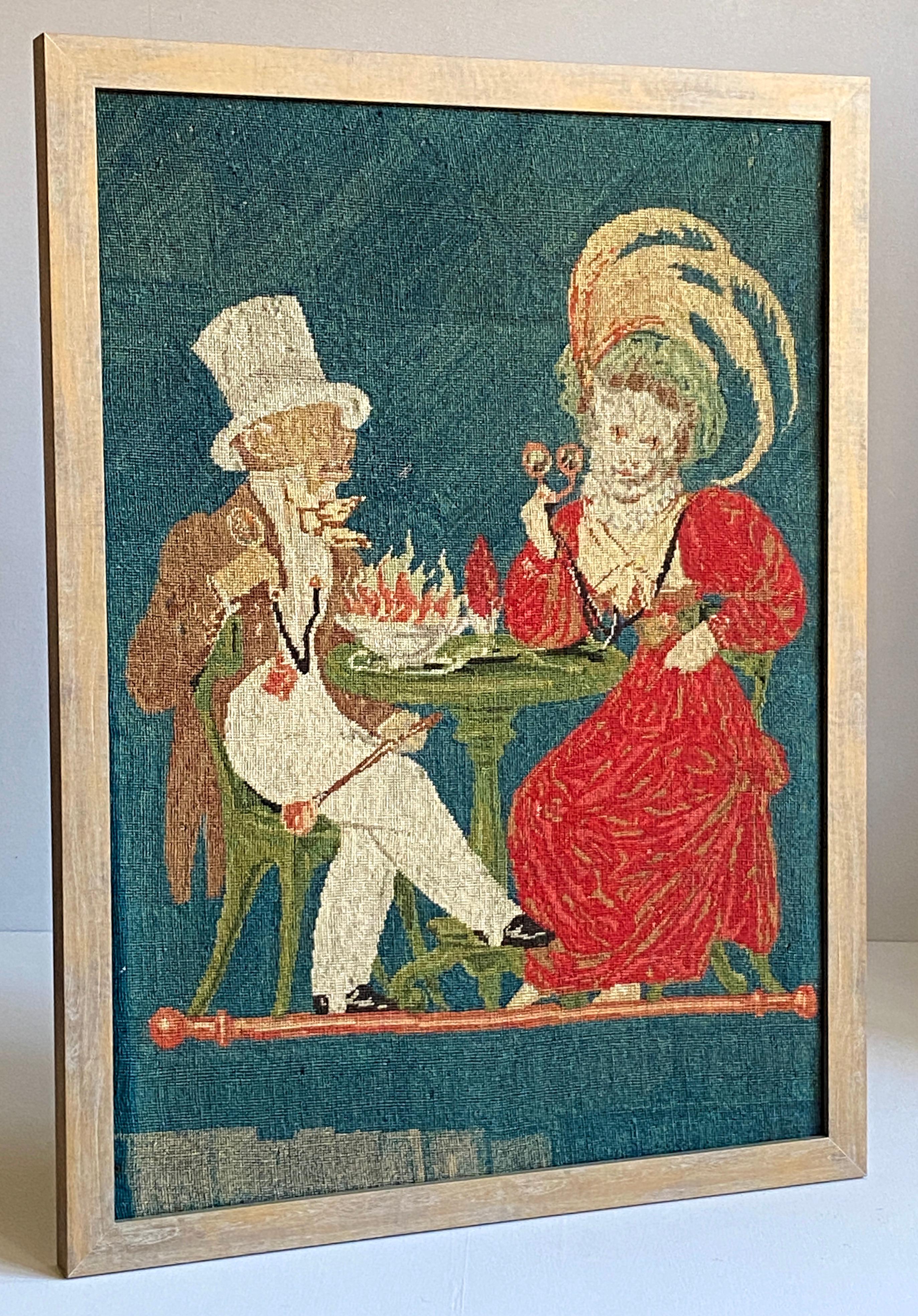 Gestickter Wandteppich Porträtwolle Rotkäppchen um 1890 (Volkskunst) im Angebot