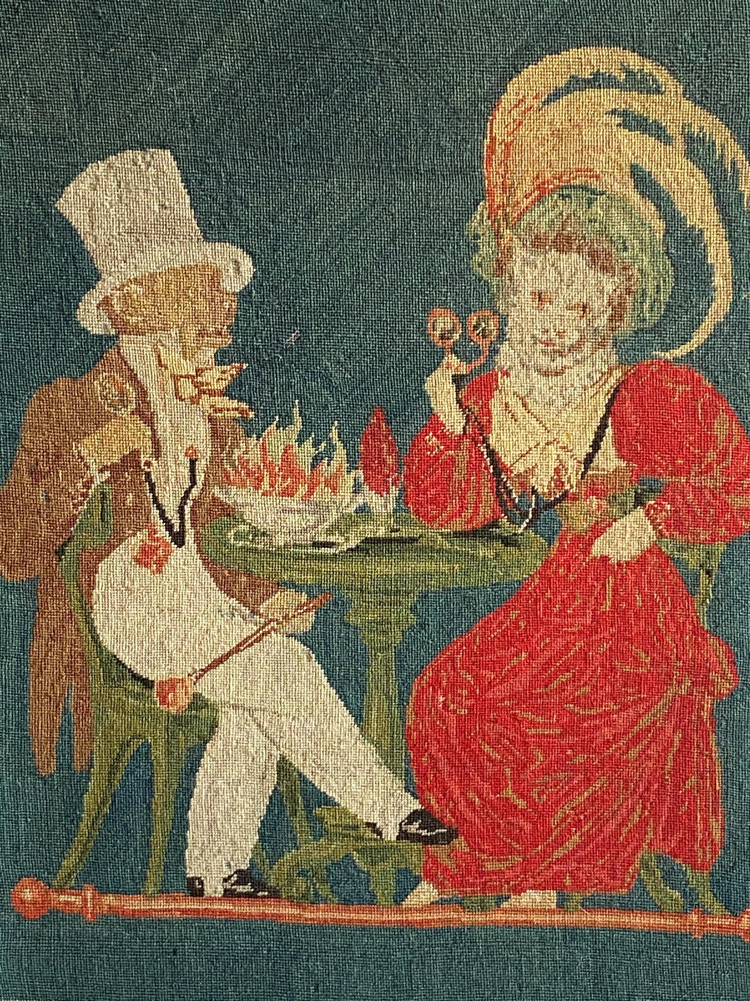 Gestickter Wandteppich Porträtwolle Rotkäppchen um 1890 (Deutsch) im Angebot