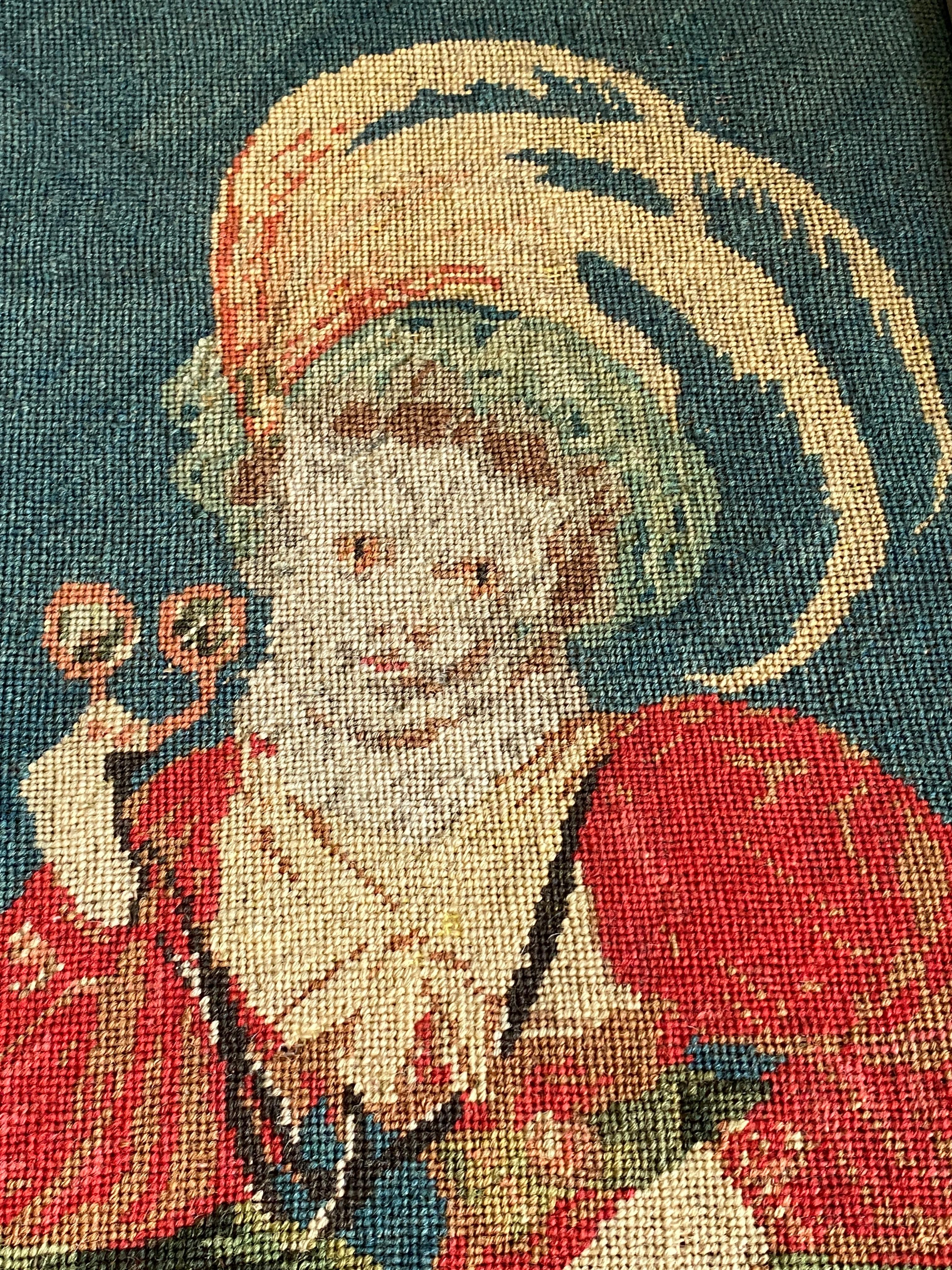 Gestickter Wandteppich Porträtwolle Rotkäppchen um 1890 (Wolle) im Angebot