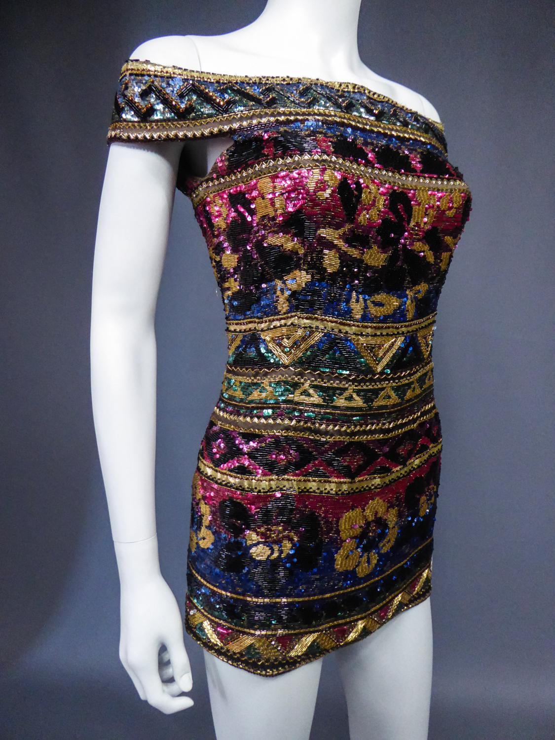 Tunique brodée du défilé Couture Run Way de Mila Schön ( attribuée à) fin 1980 en vente 2