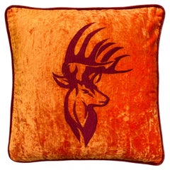Embroidered Velvet Cushion Cover - Deer Stag