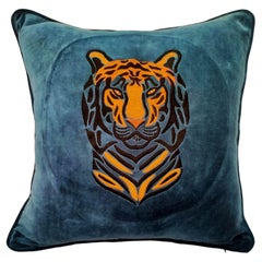 Embroidered Velvet Cushion Cover - Tiger