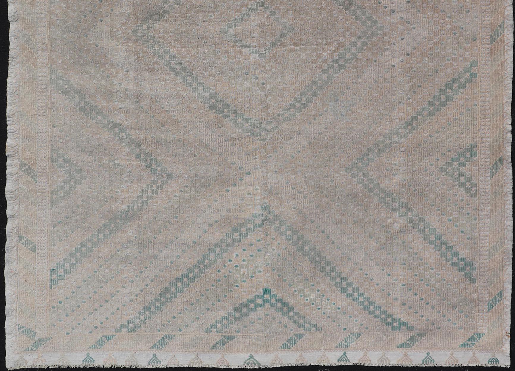 Hand-Woven Embroidered Vintage Hand Woven Turkish Kilim with Geometric Diamond Design  For Sale