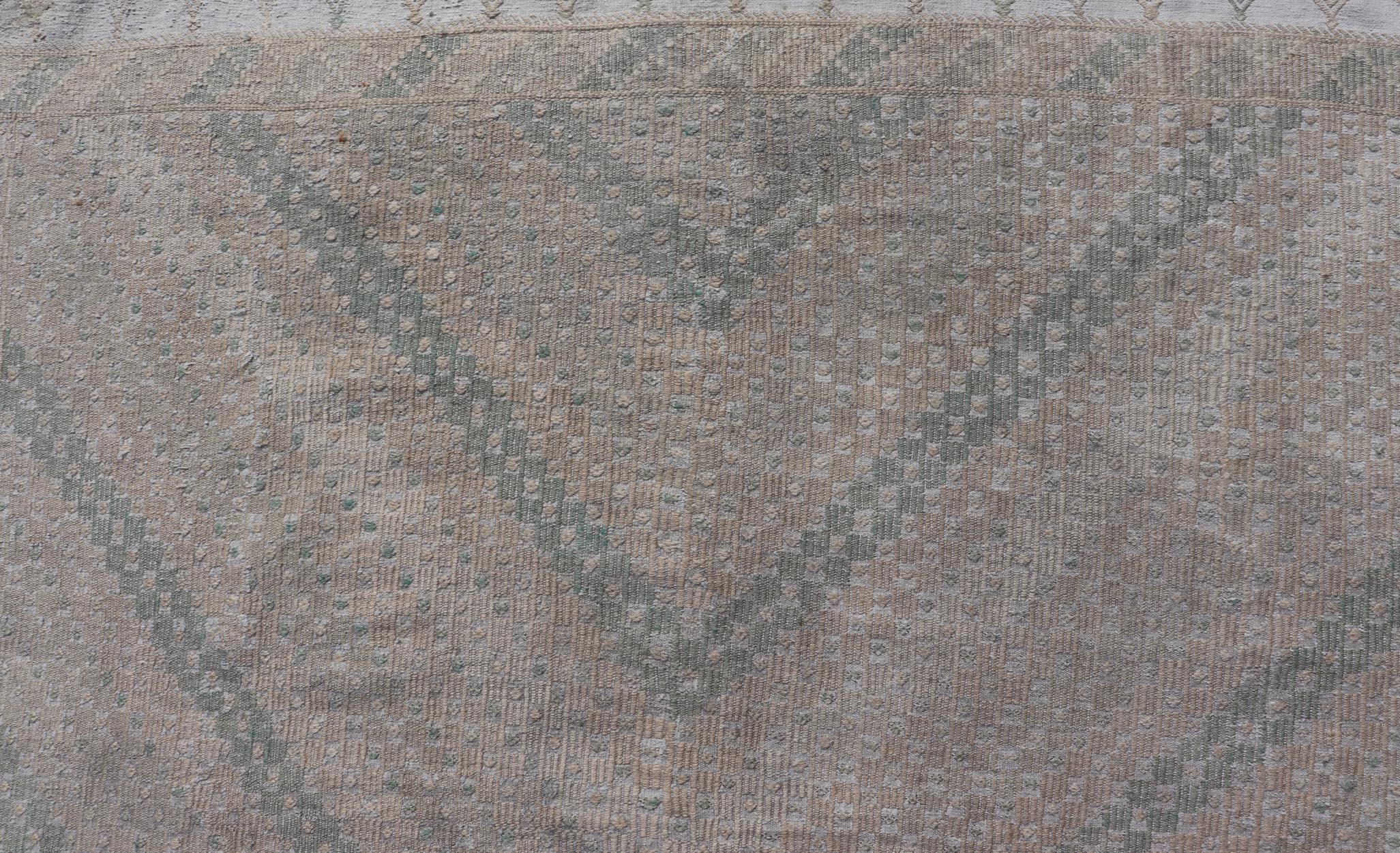 Wool Embroidered Vintage Hand Woven Turkish Kilim with Geometric Diamond Design  For Sale
