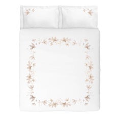 Embroidered White Peach Flowers Set of Linens with Duvet Cover
