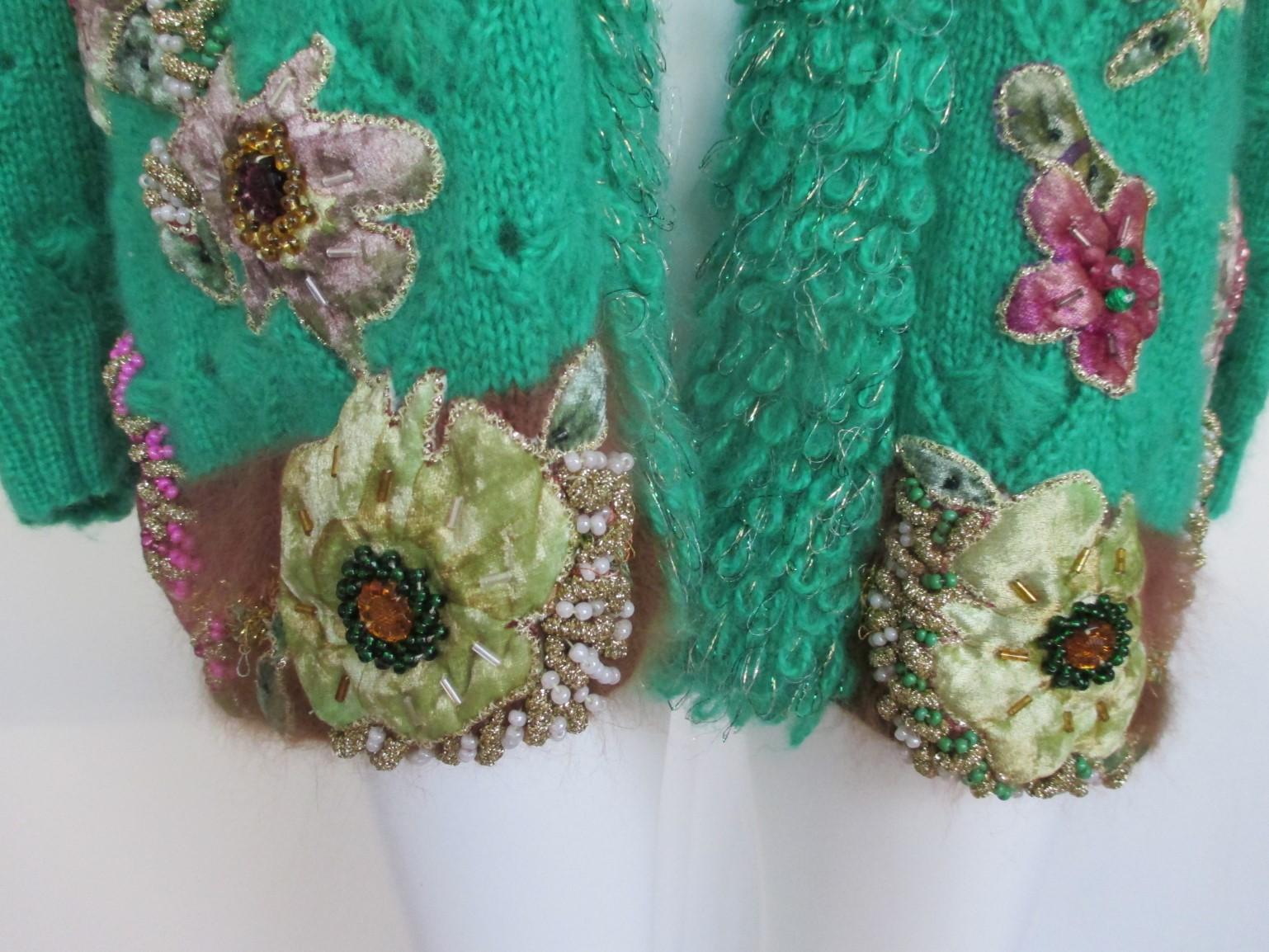 Women's or Men's embroidered cardigan with flower appliqués For Sale