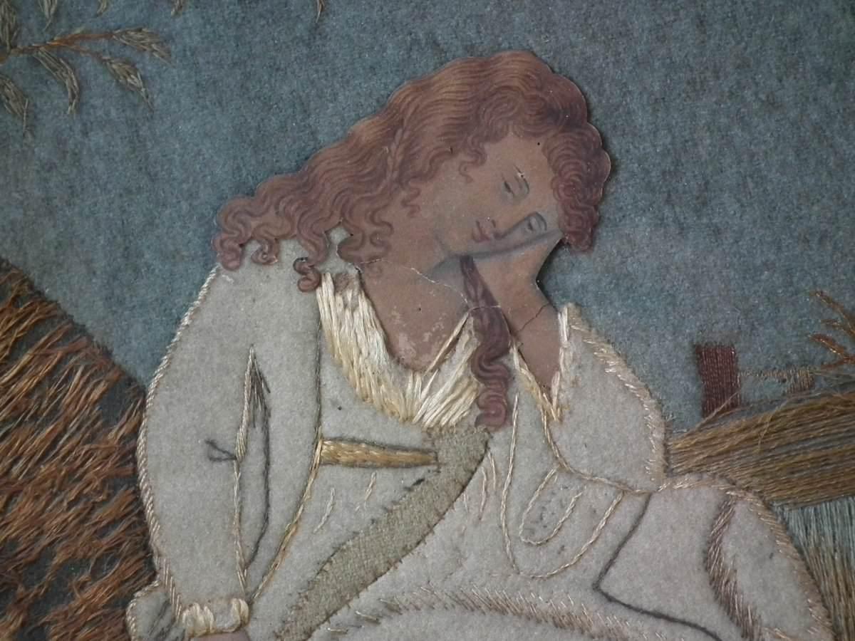 English Embroidery Picture of a Girl with Her Dog