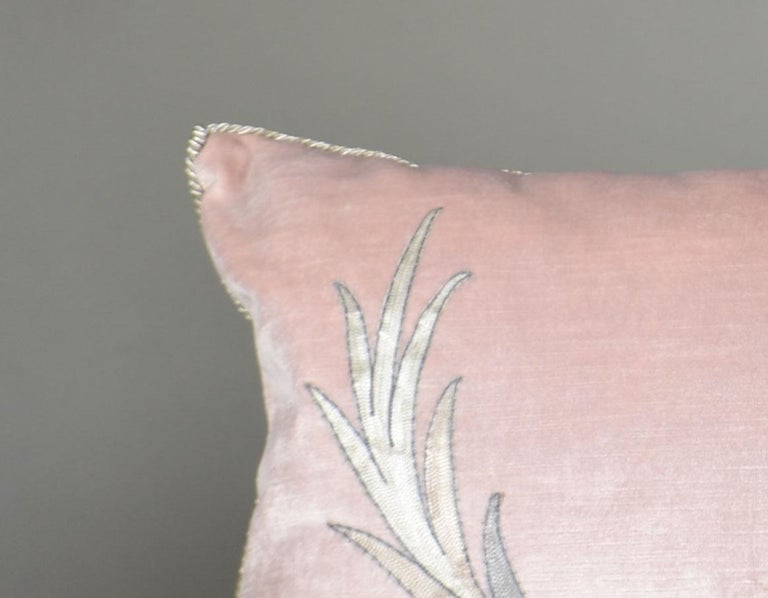 Hand-Crafted Embroidery Pillow, Antique Trim For Sale