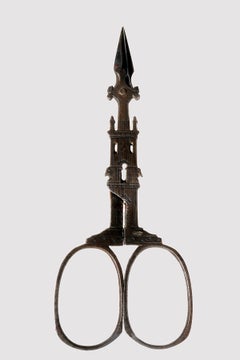Embroidery Scissors, Iron, in the Shape of a Tower, Germany, 1840