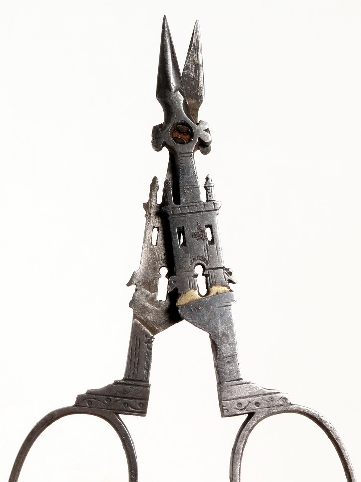 Embroidery Scissors, Iron, in the Shape of a Tower, Germany, 1840 For Sale 1