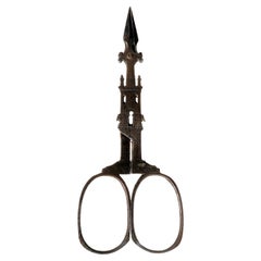 Antique Embroidery Scissors, Iron, in the Shape of a Tower, Germany, 1840