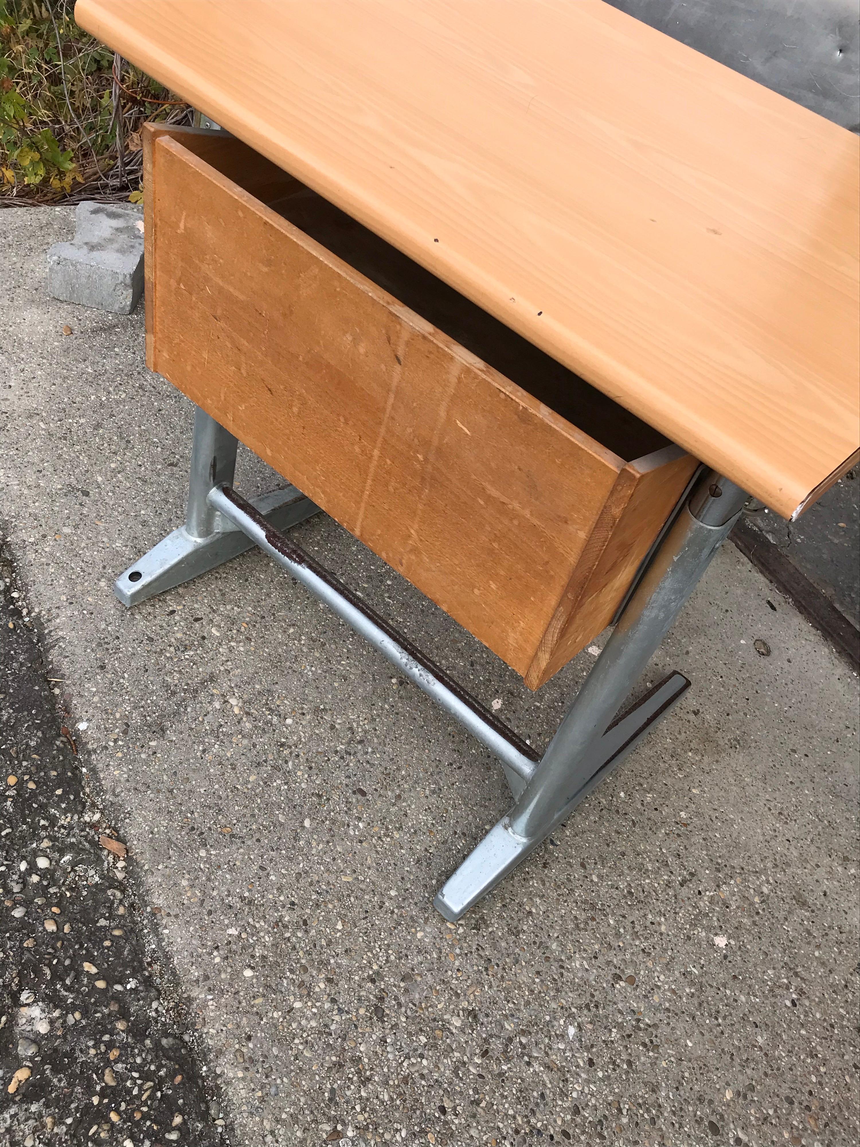 Mid-Century Modern Embru Original 1960s Swiss Made School Bench, Desk, Office Table For Sale