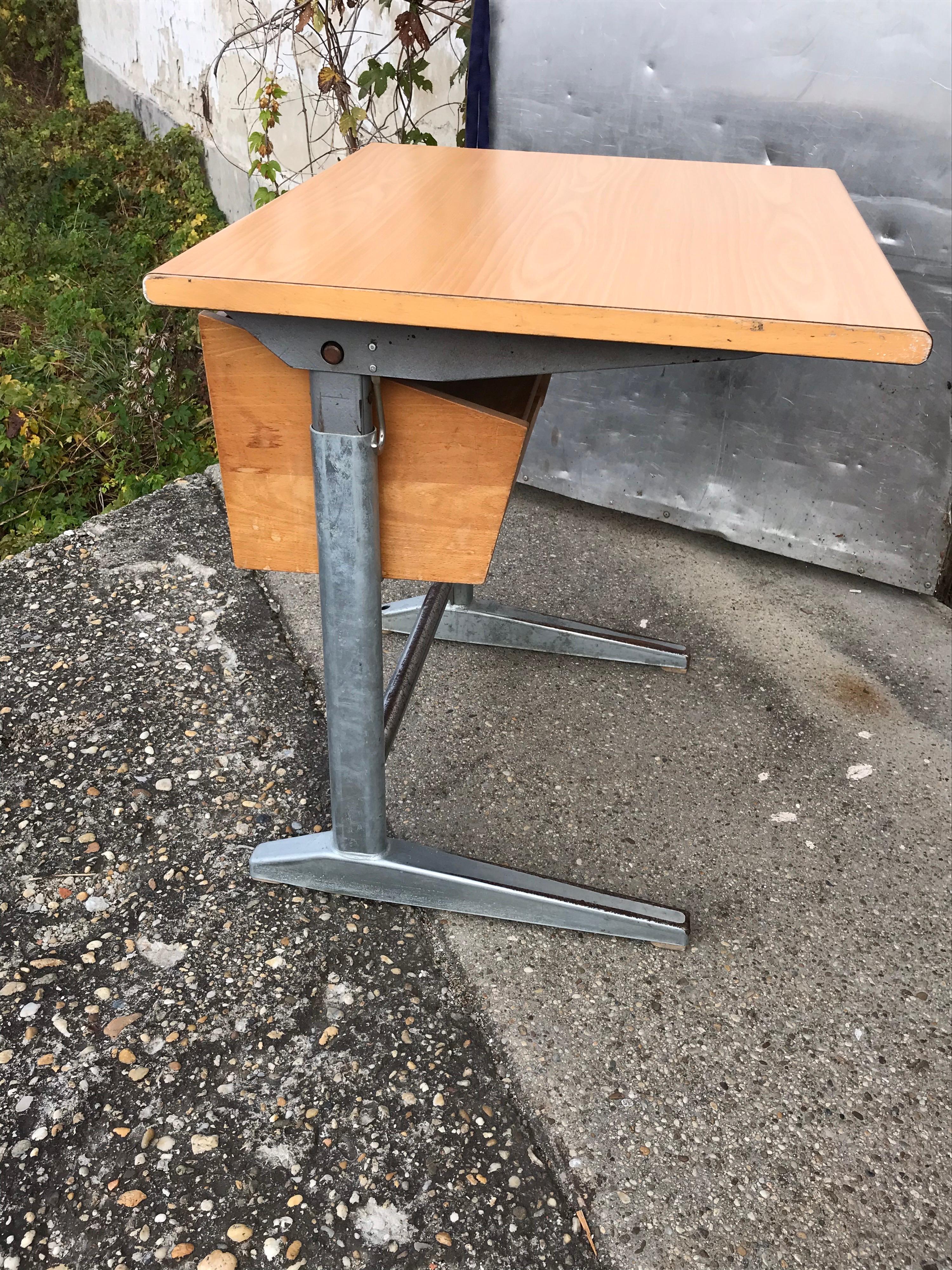 Embru Original 1960s Swiss Made School Bench, Desk, Office Table In Good Condition For Sale In Lábatlan, HU