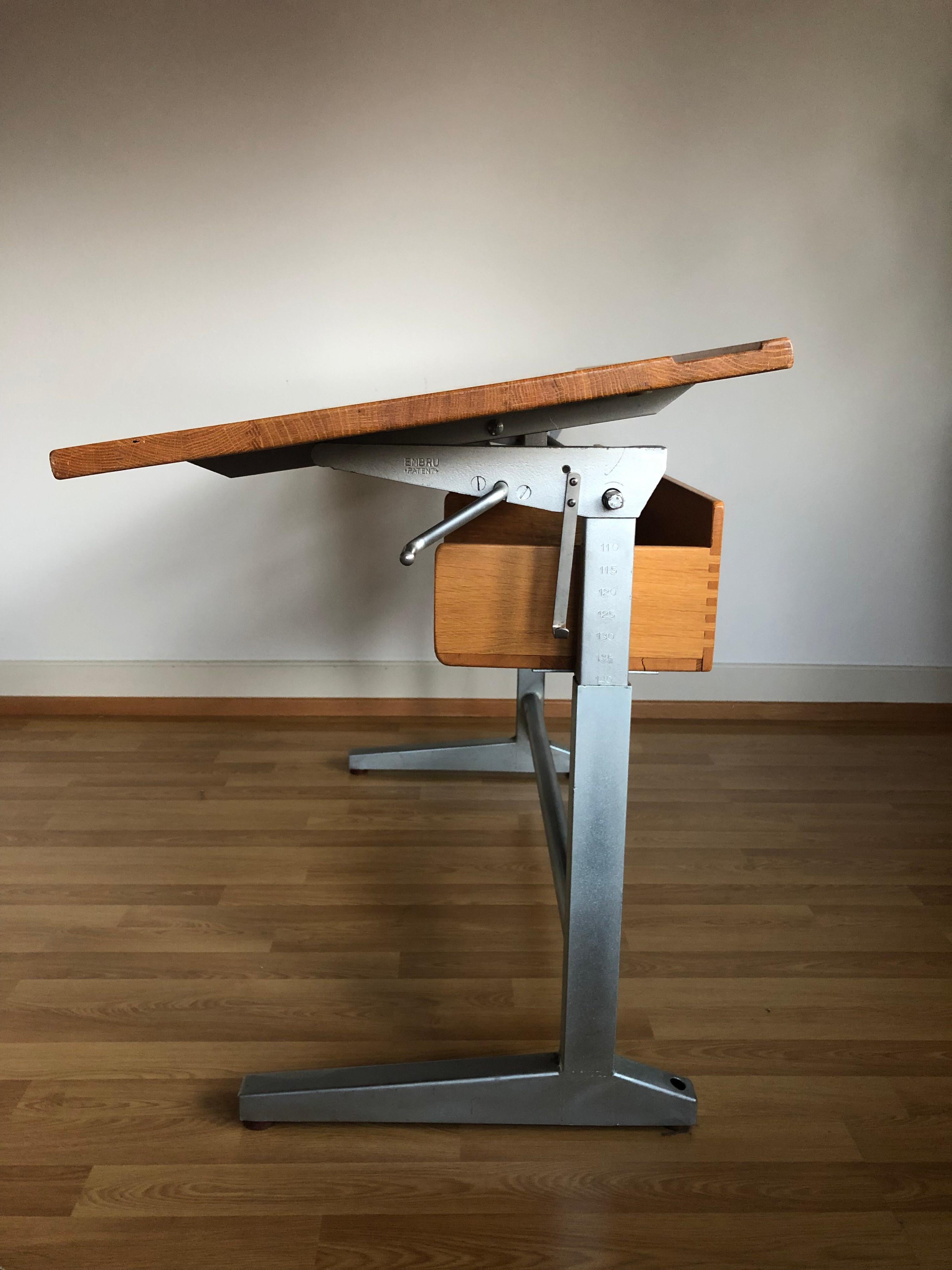 Mid-Century Modern Embru Patent 1989 Swiss Made Authentic School Desk Industrial Office Table