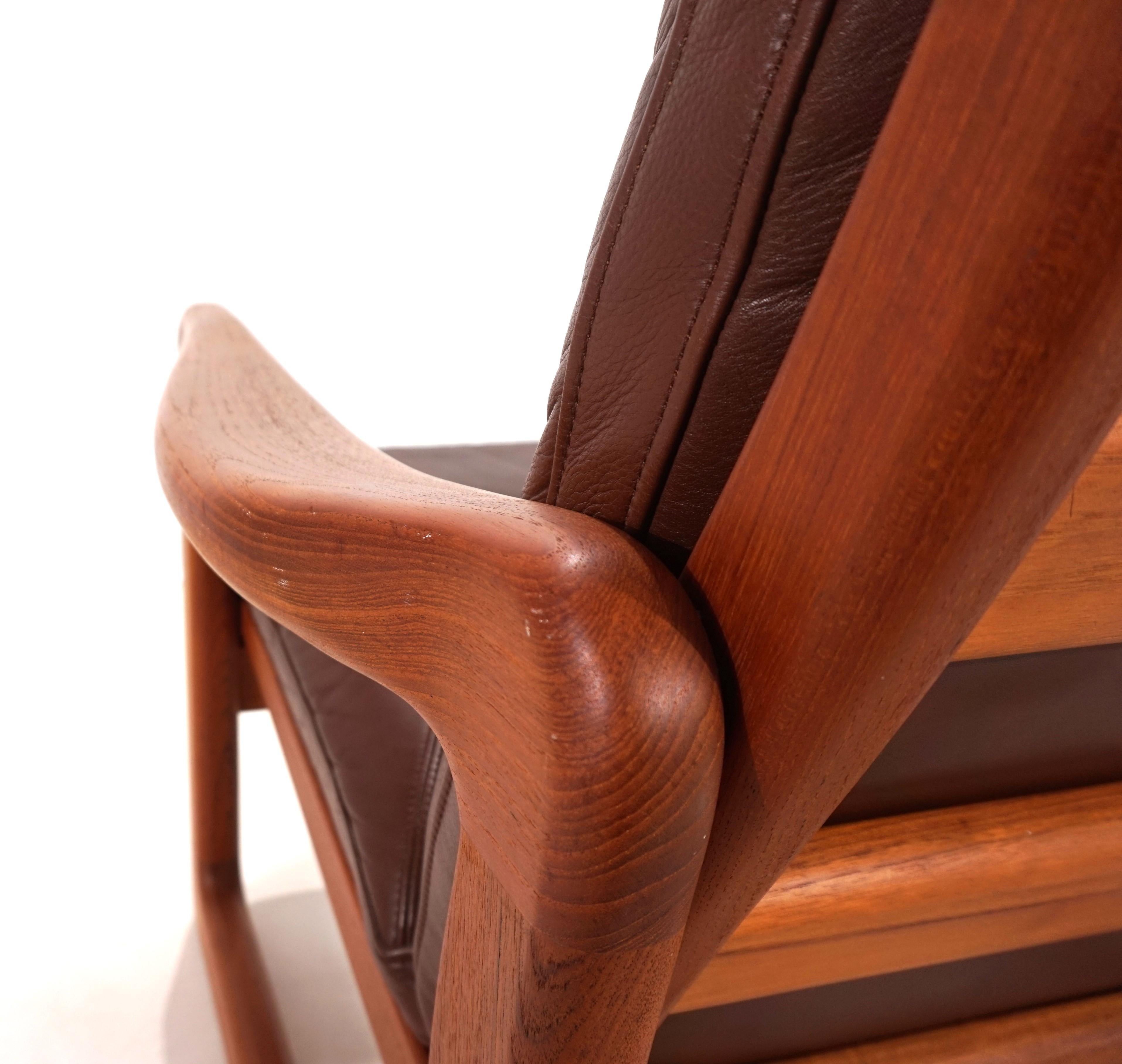 Danish EMC teak leather armchair, 1960 For Sale