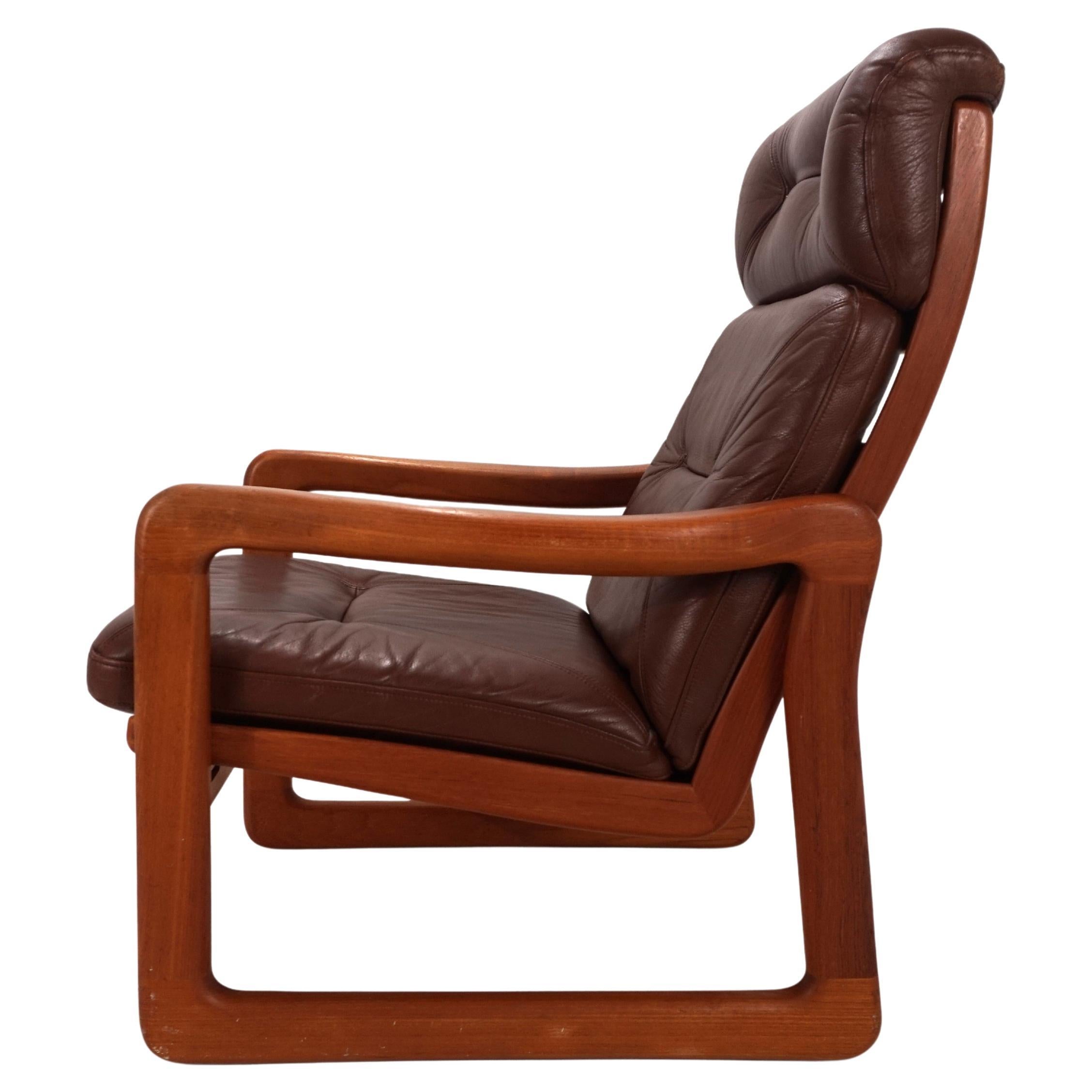 EMC teak leather armchair, 1960 For Sale