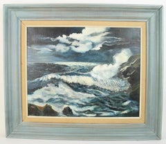 Vintage California Moonlit Sea Seascape  Oil Painting