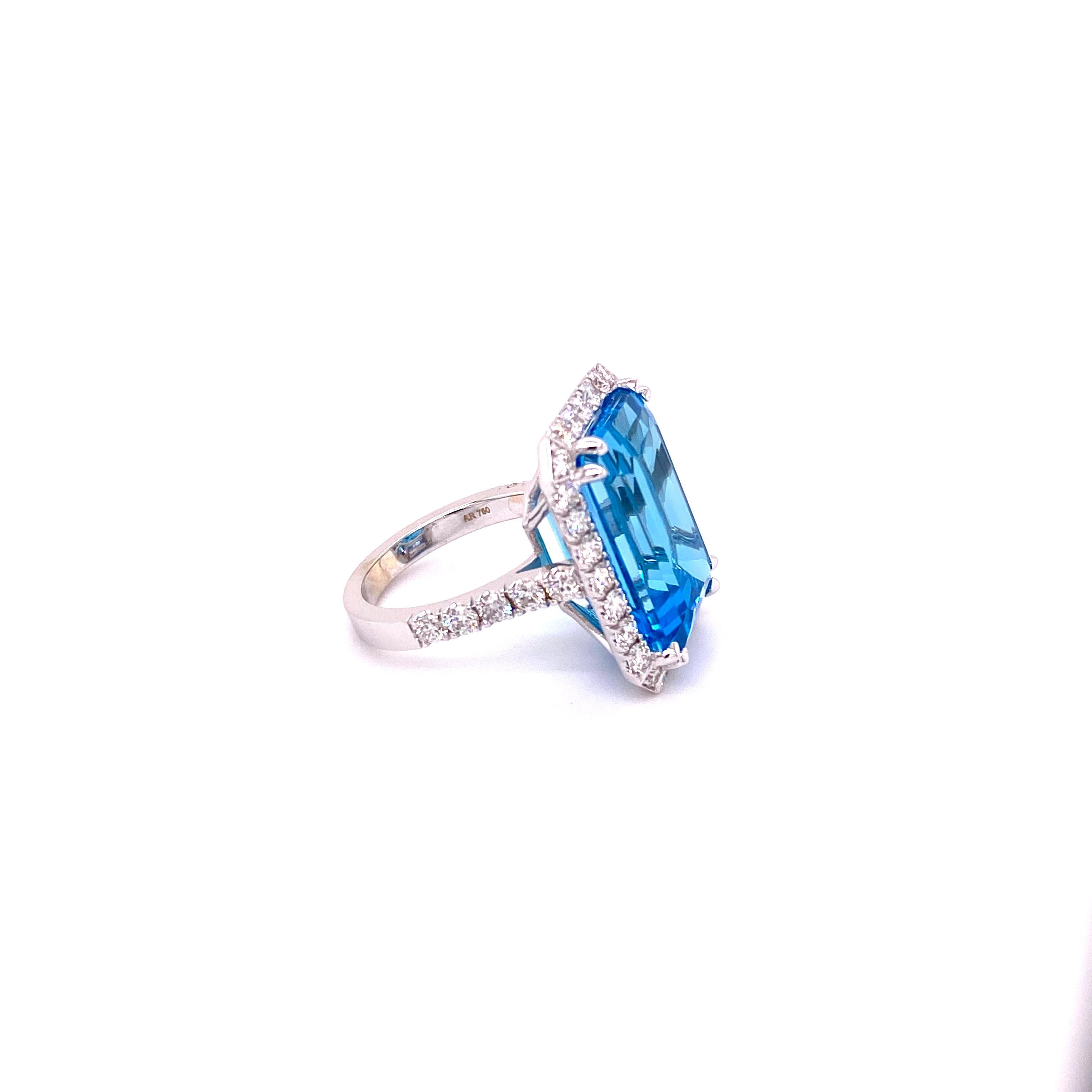 EMCR18X13 - 18K White Gold Ring with Swiss Blue Topaz and Diamonds For Sale 4