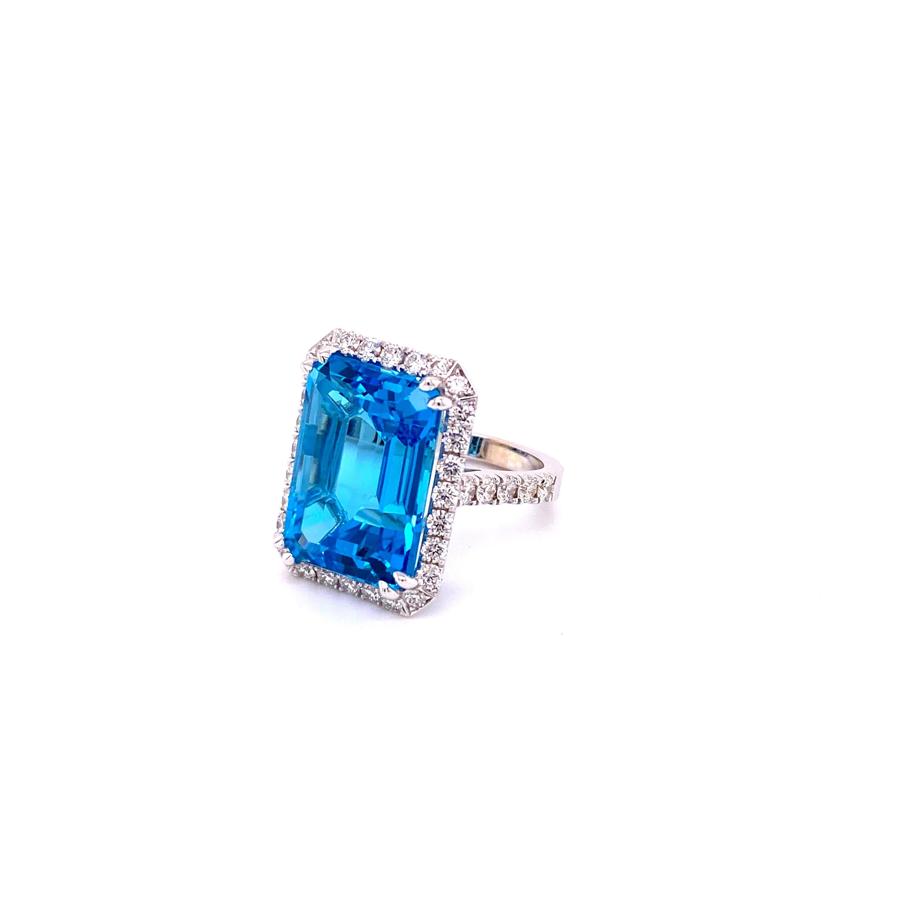 EMCR18X13 - 18K White Gold Ring with Swiss Blue Topaz and Diamonds For Sale 7