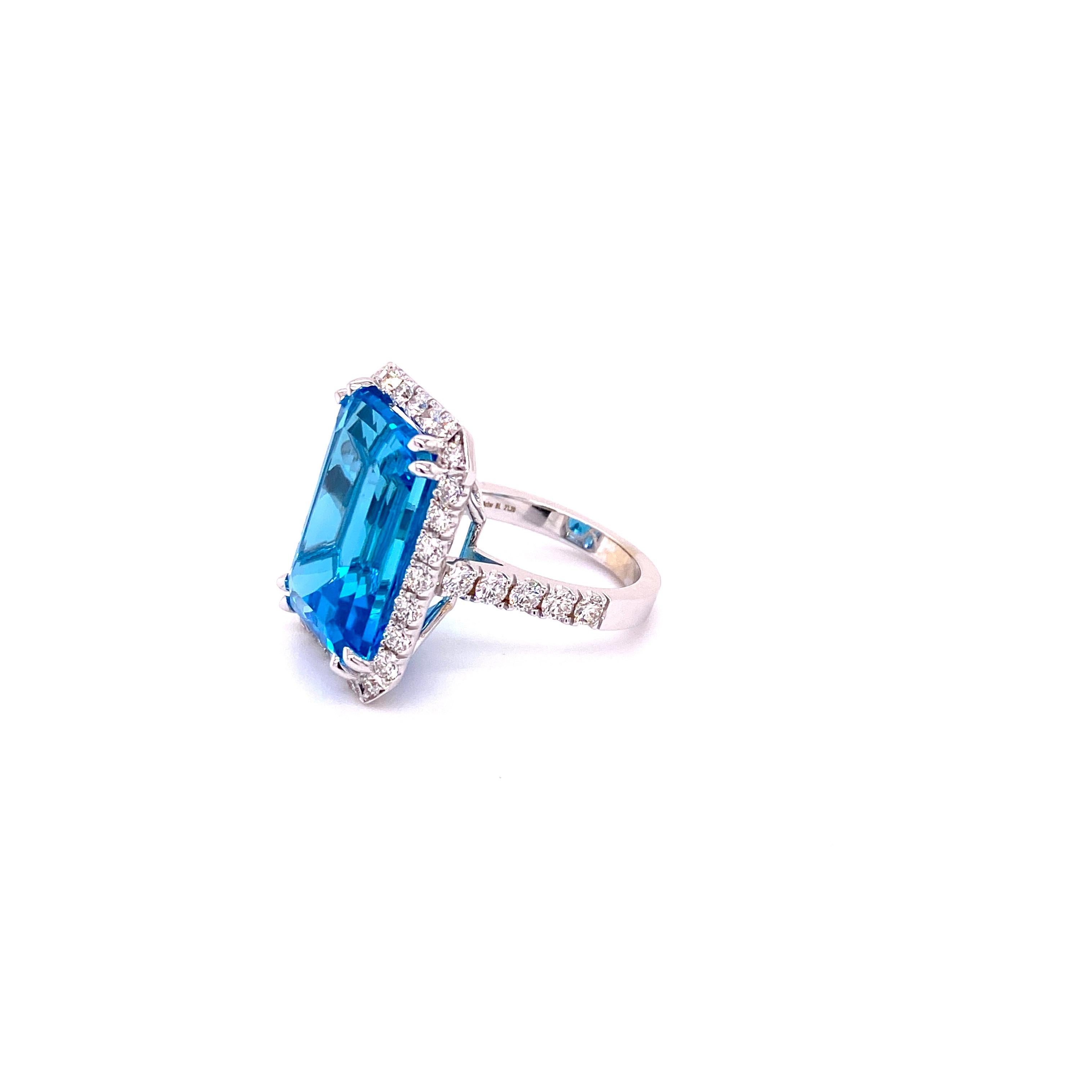Modern EMCR18X13 - 18K White Gold Ring with Swiss Blue Topaz and Diamonds For Sale