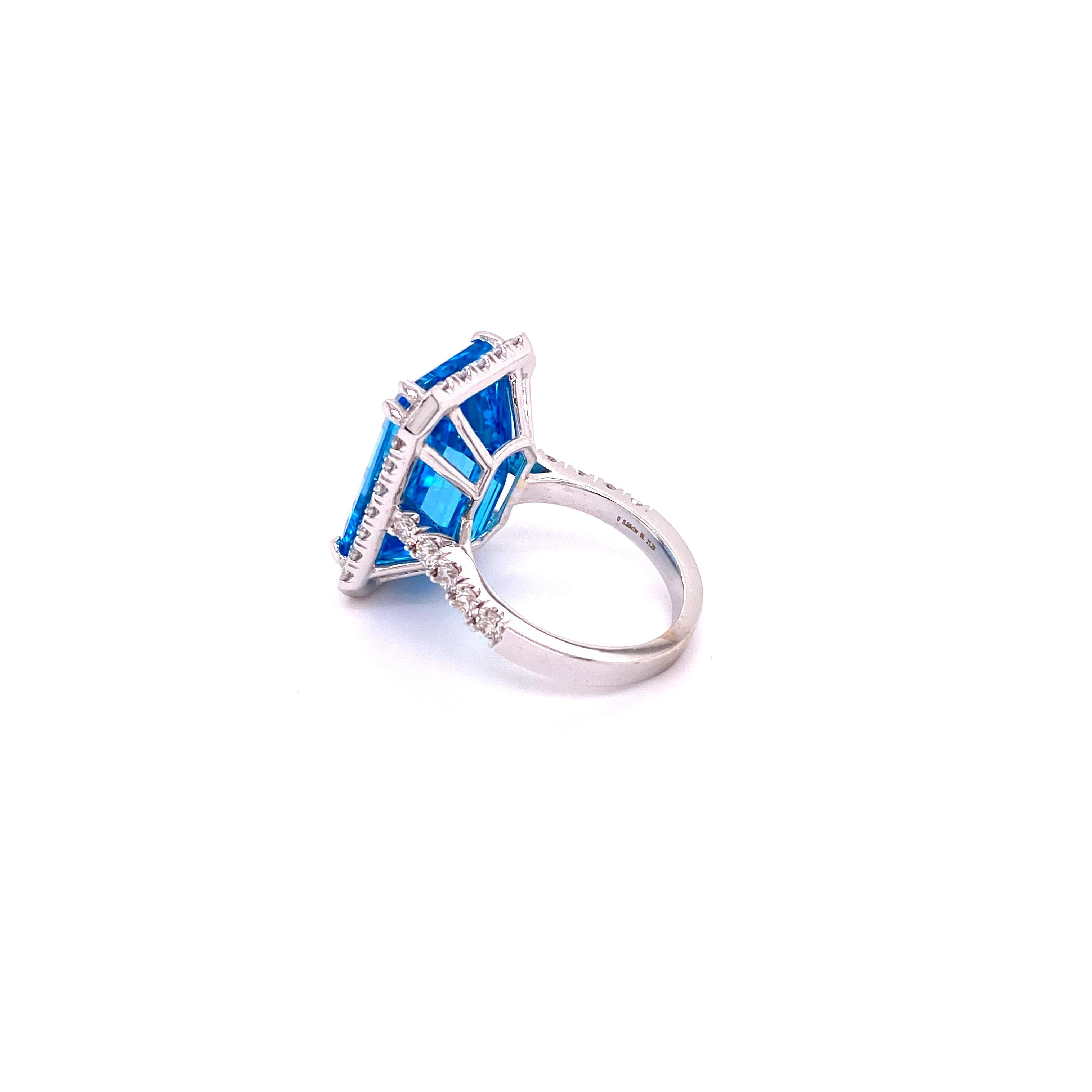 Women's EMCR18X13 - 18K White Gold Ring with Swiss Blue Topaz and Diamonds For Sale