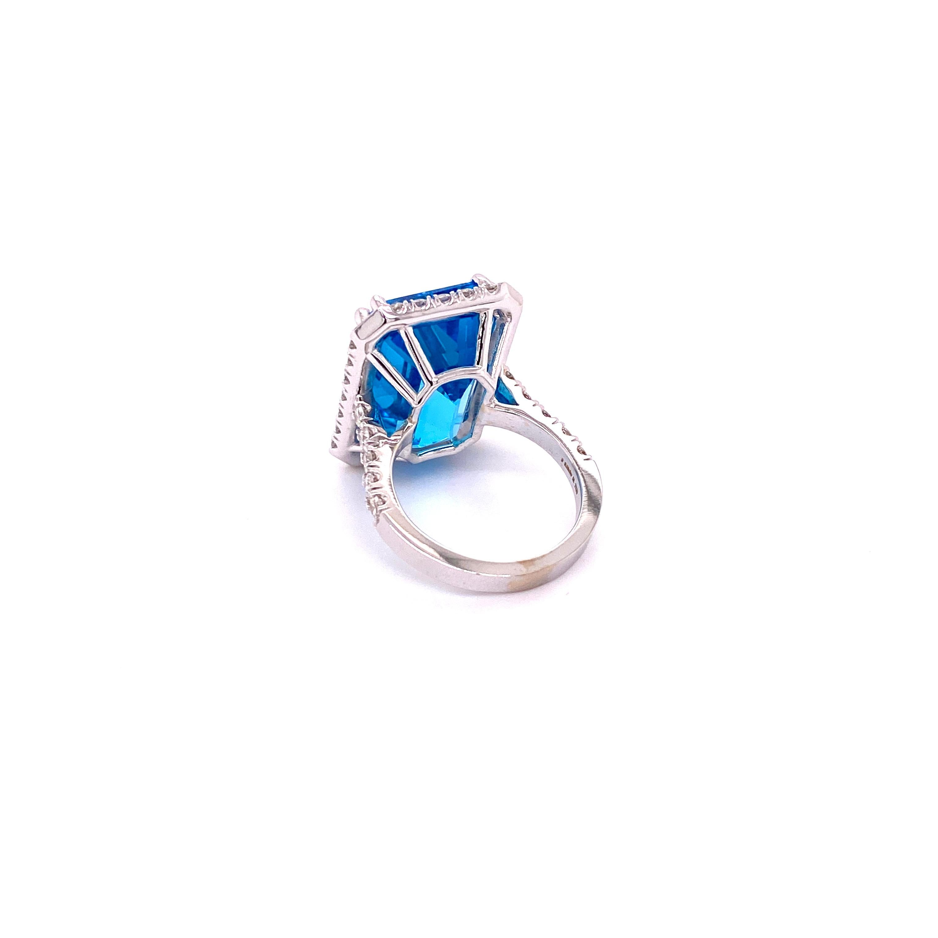 EMCR18X13 - 18K White Gold Ring with Swiss Blue Topaz and Diamonds For Sale 1
